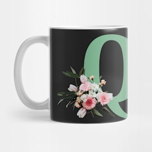 Letter Q green with colorful flowers Mug